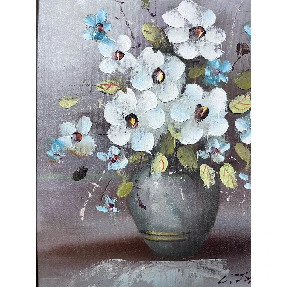 Vintage Floral Oil Painting | Gold Framed Wall Art, Mid-Century Moody Still Life